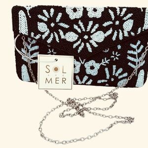 Sol and Mer Beaded Floral Envelope Crossbody Bag - Black & White